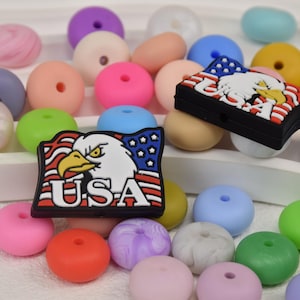 USA Eagle American Flag Focal Silicone Beads,Independence Day Patriotic DIY Focus Pen Bead,Loose Beads,Gifts Charms,Wristlet,Lanyard Beads