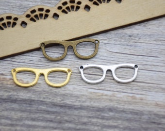 20 Glasses Charm Eye Glasses Reading Glasses Eyeglass Charm Spectacles Connector Charm Pendant Necklace Bracelet Earring 28mm*10mm