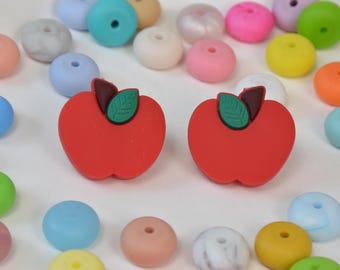 Red Apple Silicone Beads,Fruit Focal Bead,Gifts For Beadable Pens