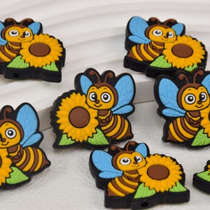 Bee Focal siliconen kralen, zonnebloem bij DIY pen losse kraal, honingbij bedel focuskralen, sieradenaccessoires, ambachtelijke benodigdheden, keycord kralen