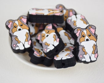 Contas de silicone com estampa de cachorro de desenho animado, Contas de caneta faça você mesmo no atacado, Contas de berloques para presentes, Acessórios de joalheria, Suprimentos para artesanato, Pulseira, Chaveiro, Cordão