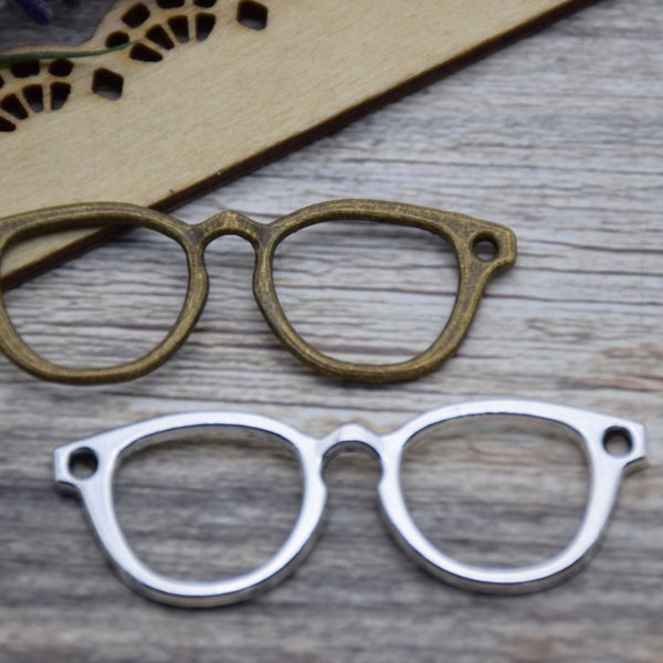 8 Glasses Charm Eye Glasses Reading Glasses Eyeglass Charm Spectacles Connector Charm Pendant Necklace Bracelet Earring 55mm*19mm