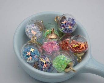 10 mix colors glass globe charm,crystal ball,sequins mix shape inside ball pendant,glitter bubble,necklace bracelet earring,21*16mm