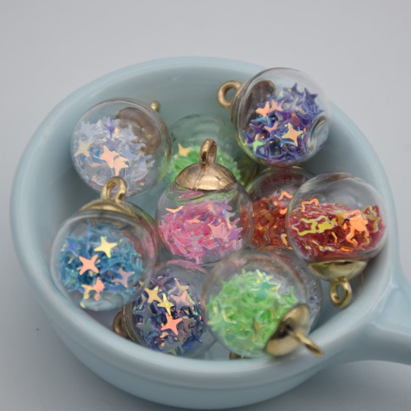 10 mix colors glass globe charm,crystal ball,sequins mix shape inside ball pendant,glitter bubble,necklace bracelet earring,21*16mm