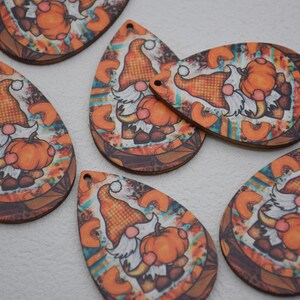 Teardrop Wood Earrings Blank,Fall Gnome Dwarf Thanksgiving Earrings,Wooden Drop Dangle Earrings,Printed Earring,Jewelry Making Charm Pendant