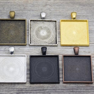 5pcs metal square pendant tray charm,bezel base setting,tray base setting,fit for 25x25mm cabochons,cameo