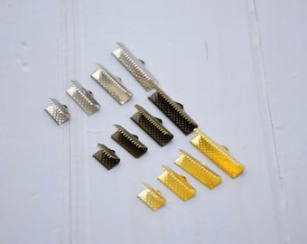 100 stks metalen koord krimp einde, lint krimp einde, krimp sluiting, koord klem eind connector, krimp eind dop, 10mm, 15mm, 20mm, 25mm, goud, brons, saai zilver