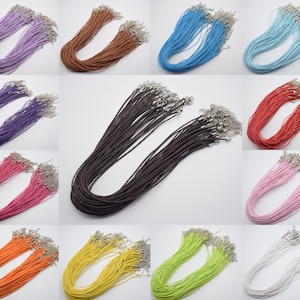 10 waxed cotton necklace 17 inch cord with 2 inch extension chain lobster clasp thread wax string bottle cap charm pendant supply 1.5mm