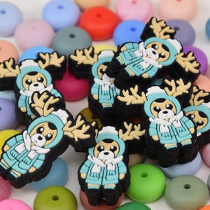 Cartoon Deer Animal Focal Silicone Beads,Winter DIY Pen Loose Bead,Gifts Focus Beads,Jewelry Accessories,Lanyard,keycain,Bag Beads