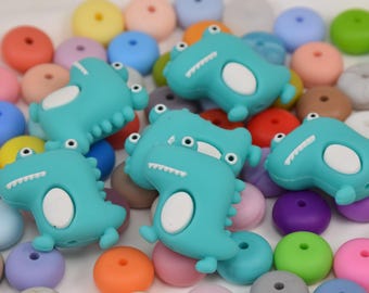 3D Dinosaur Focal Silicone Beads,Animal DIY Focus Pen Bead,Gift Charms,Jewelry Loose Bead,Craft Supplies,Wristlet,Lanyard Loose Beads