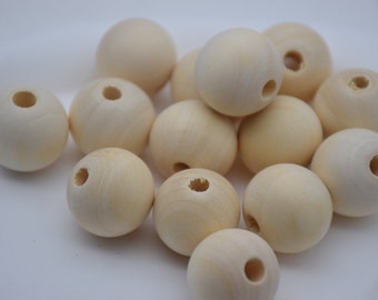 Perles de bois rondes de 20 mm, breloques de boule en bois, pendentifs en bois naturels inachevés, perles géométriques en bois, accessoire de bijoux en bois de bricolage, artisanat en bois