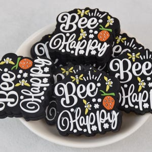 Bee Happy Cartoon Animal Focal Silikonowe Koraliki, DIY Długopis Luźne Koraliki, Prezenty Charms Koraliki, Biżuteria Akcesoria, Materiały Rzemieślnicze, Smycz, Keycain Koraliki