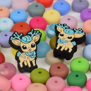 Cartoon Sika Deer Animal Focal Silicone Beads,Winter DIY Pen Loose Bead,Gifts Focus Beads,Jewelry Accessories,Lanyard,keycain,Bag Beads