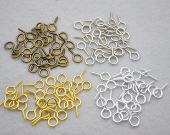100 vis à œillet, anneaux à vis, vis à boucle, goupilles à œillet, connecteurs à vis, apprêts percés sur le dessus, crochets à œillet pour loisirs créatifs, 15 x 7 mm
