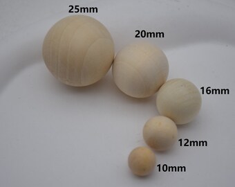 Bolas redondas de madeira maciça, amuletos de madeira natural, contas de madeira inacabadas sem furo, descobertas de madeira diy, acessório de joias, 25mm/20mm/16mm/12mm/10mm