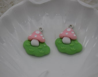 12 Resin/Plastic Mushroom Charms,Christmas Ornament ,Embellishment Accessories,Kawaii Decoden Cute Pendant,Jewelry Making Supplies,25mmx22mm