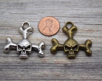 10 Metal Skull Skeleton Charms Pendants 36mm*35mm