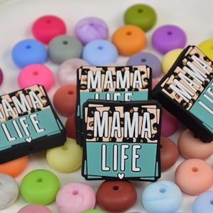 Mama Life Focal Silikonperlen, Mutter DIY Stift Perle, Geschenke Charm Perlen, Schmuckzubehör, Bastelbedarf, Armband, Schlüsselanhänger, Lanyard Perlen