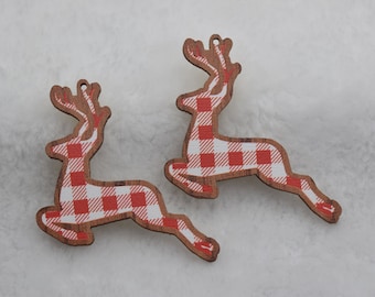 Print Series - Christmas Plaid Elk Deer Wood Earring Blanks,Cutout Wooden Pendant,Drop Earrings,Dangle Earrings,DIY Jewelry Findings Charm