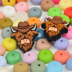 Highland Cow Cowboy Hat Focal Silicone Beads,Western DIY Focus Pen Bead,Loose Beads,Gifts Beads,Jewelry Accessories,Wristlet,Lanyard Beads