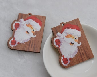 Christmas Print Series - Christmas Santa Claus Wood Earring Blank,Cutout Wooden Pendant,Drop Earrings,Dangle Earrings,Jewelry Findings Charm