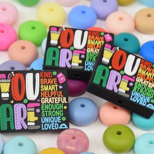 Perline in silicone "You Are Kind Brave Smart Focal", penna per penna fai da te per insegnanti e scuole, perline sciolte, accessori per regali e gioielli, braccialetti, perline per cordini