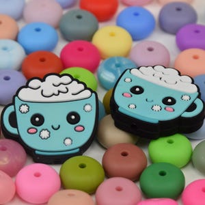 Cartoon Coffee Cup Focal Silicone Beads,Drink Mug DIY Pen Loose Bead,Gifts Focus Beads,Jewelry Accessories,Lanyard,keycain,Bag Beads image 1