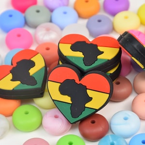 Afrika Karte Fokal Silikon Perlen,Herz DIY Stift Perle,Geschenke Charm Perlen,Schmuckzubehör,Bastelbedarf,Armband,Schlüsselanhänger,Lanyard Perlen