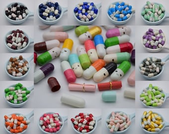 100 Kawaii Happy Pill Capsule Cabochons Blank Message Letter Emoticon Smile Pill Scrapbooking Wishing Jar Making Decoden,21mmx6mm