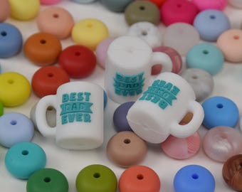 3D Mug Best Dad Ever Focal Silicone Beads,Father's Day DIY Focus Pen Bead,Loose Gift Beads,Jewelry Accessories,Wristlet,Lanyard Beads