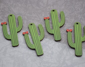 Cactus Flower Print Wood Earrings Blank ,Wood Laser Cutout,Unfinished Wooden Pendants,Drop Earrings,Painted Wooden Charms DIY Jewelry Making