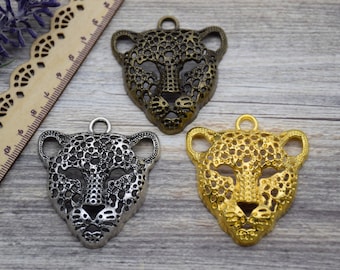 Vintage Silver Alloy Cheetah Panther Head Pendants Charms Findings 20pcs 50761
