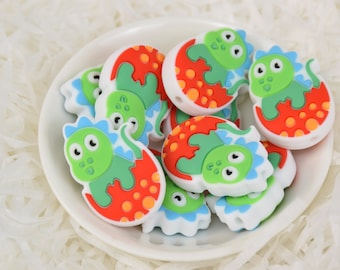 Dinosaur Egg Animal Focal Silicone Beads,DIY Pen Loose Bead,Gifts Charms Beads,Jewelry Accessories,Craft Supplies,Lanyard,Keychain Beads