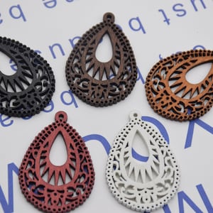 Wooden Teardrop Earrings Blank,Laser Engraved Dye Earring Charms,Natural Wood Unfinished Earring Pendant,Filigree Stained Wooden Jewelry