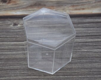 2PCS 65mmx60mmx55mm 六角形透明プラスチックボックス、蓋付きボックス