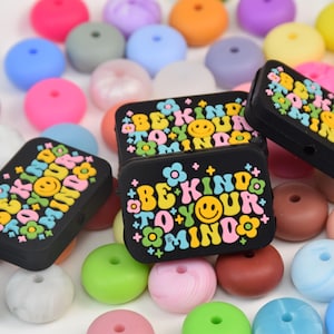 Be Kind To Your Mind Focal Silicone Beads,DIY Pen Bead,Gifts Charm Beads,Jewelry Accessories,Craft Supplies,Wristlet,Keychain,Lanyard Beads