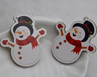 Print Series - Christmas Snowman Wood Earring Blanks,Cutout Wooden Pendant,Drop Earrings,Dangle Earrings,DIY Jewelry Findings Charm