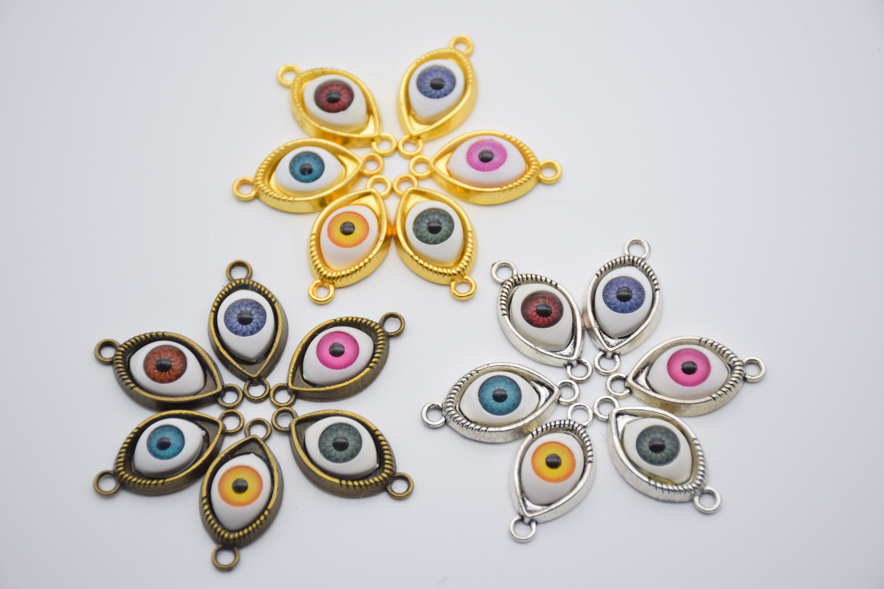 10 Evil Eye Bracelet Connector Eye Ball Connector Charm Eye Cabochon Charm Eye Cameo Beads Link Eye Necklace Connector Pendant 29mm*19mm