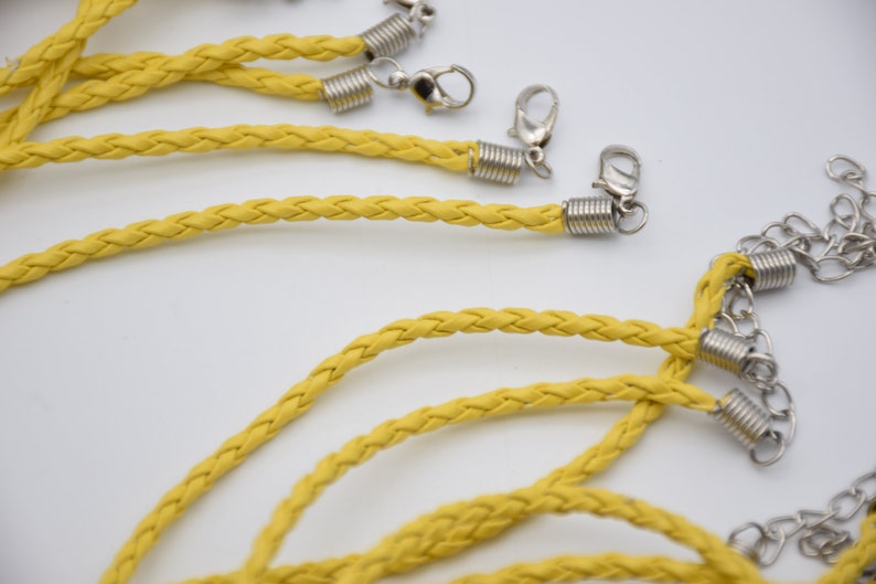 10 yellow braided faux leather cord necklace 3.0mm 16 inch woven leahter bolo cord necklace lobster clasp 2 inch extension chain