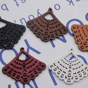 Wooden Fan Earrings Blank,Laser Engraved Dye Earring Charms,Natural Wood Unfinished Earring Pendant,Filigree Stained Wooden Jewelry Supplies