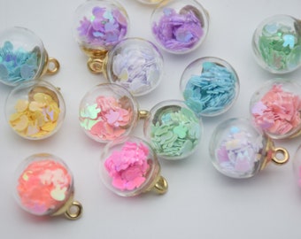 10 mix colors glass globe charm,crystal ball,sequins rabbit inside ball pendant,glitter bubble,necklace bracelet earring,21*16mm