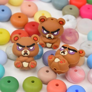 3D Angery Bear Focal Silicone Beads,Animal DIY Focus Pen Bead,Loose Beads,Gifts Beads,Jewelry Accessories,Wristlet Beads,Lanyard Beads