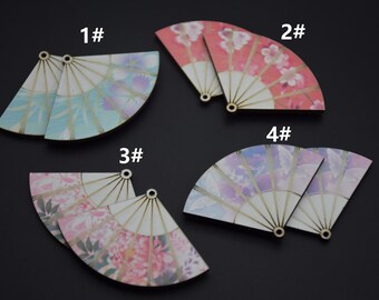 Wood Earring Blanks,Fan Shape Earring Pendant,Flower Fan Printed Wooden Drop Earrings,Laser Cut Natural Wood Charm,Jewelry Making Supplies