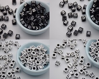 50 Plastic Square Cube Alphabet Beads Charms,Acrylic Alphabet Charms,Letter Beads,Beading Supplies,Beads Pendants,Jewelry Making,7mmx7mm