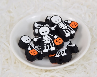 Halloween Skelett Kürbis Fokal Silikon Perlen, DIY Stift lose Perle, Geschenke Charms Perlen, Schmuck Zubehör, Handwerk Lieferungen, Schlüsselband, Schlüsselband