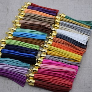 10 suede tassels,leather tassels,fringe tassels,faux suede leather tassels,keychain tassels,charm tassels,jewelry tassels,approx. 85mm long