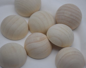 Bolas de madera media dividida de 30 mm, bolas de cúpula, bola dividida, media bola, encantos de madera natural, cuentas de madera media redonda sin terminar, proyecto de artesanías de madera DIY