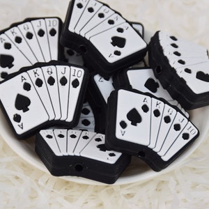 Casinopoker Ace-kaarten Focal siliconenkralen, doe-het-zelfpen losse kraal, cadeaus bedels kralen, sieradenaccessoires, ambachtelijke benodigdheden, draagkoord, sleutelhanger, tas