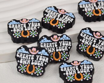 Create Your Own Luck Focal Silicone Beads,Cowboy Hat DIY Pen Loose Bead,Charms Focus Beads,Jewelry Accessories,Craft Supplies,Lanyard Beads