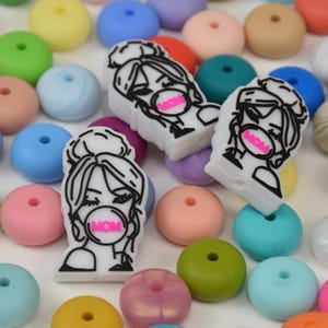 Mom Mama Fokal Silikon Perlen, Muttertag DIY Fokus Stift Perle, Lose Perlen, Geschenke Perlen, Schmuckzubehör, Armband, Schlüsselband Perlen